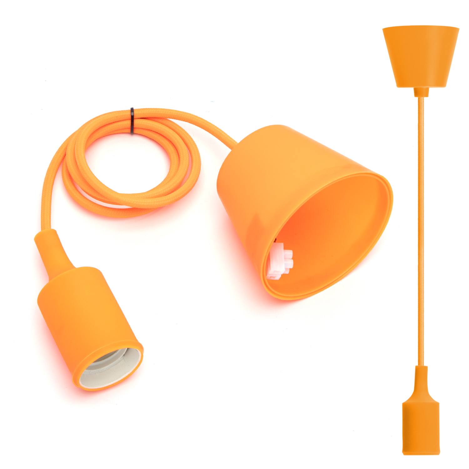 Aigostar Portalámparas Colgante de Plástico E27,100cm Cable con Soporte de Techo,Accesorios de La Lámpara DIY,Naranja
