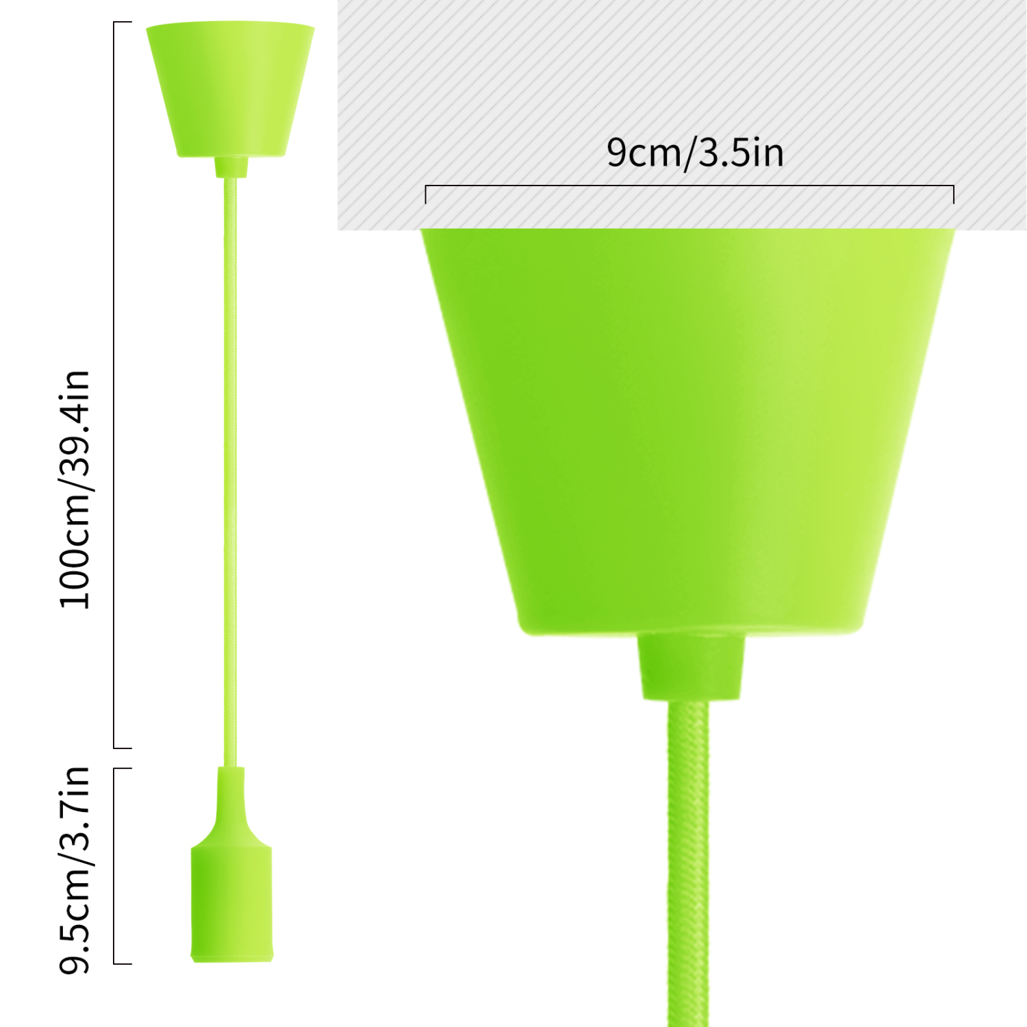 Aigostar Portalámparas Colgante de Plástico E27,100cm Cable con Soporte de Techo,Accesorios de La Lámpara DIY,Verde