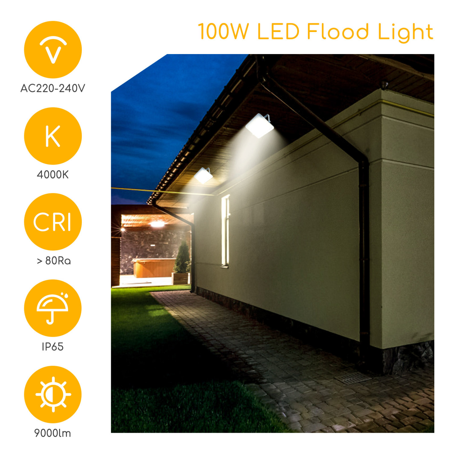 Aigostar LED Esterno, Proiettore da esterno 100W 4000K, Proiettore da esterno 9000LM impermeabile IP65 per cortile, giardino, garage