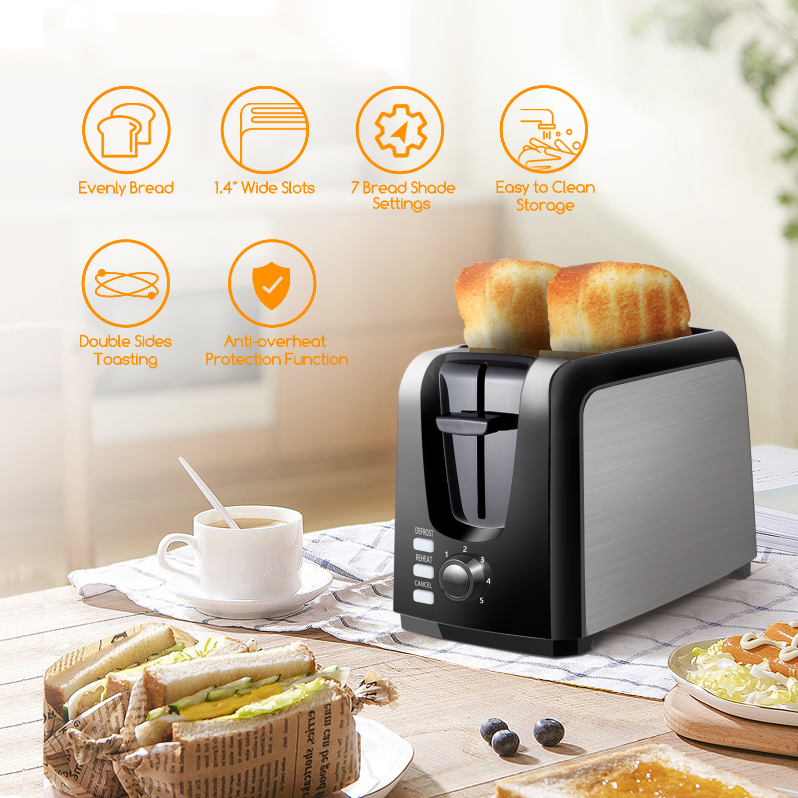 Toaster 2 Slice best rated prime Evenly And Quickly Black Bagel Toaster With 2 Wide Slots 7 Shade Settings and Removable Crumb Tray for Bread Waffles 