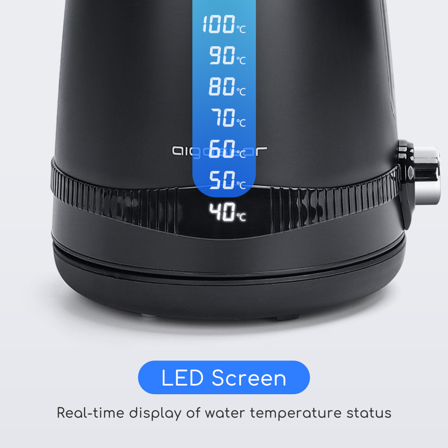 Aigostar Wasserkocher Edelstahl mit Temperatureinstellung, 1,7l, 2200W, Besonders Leise Digitale Wasserkocher Temperaturwahl 40-100 Grad, LCD Anzeige, Teekocher mit Warmhaltefunktion BPA Frei Schwarz