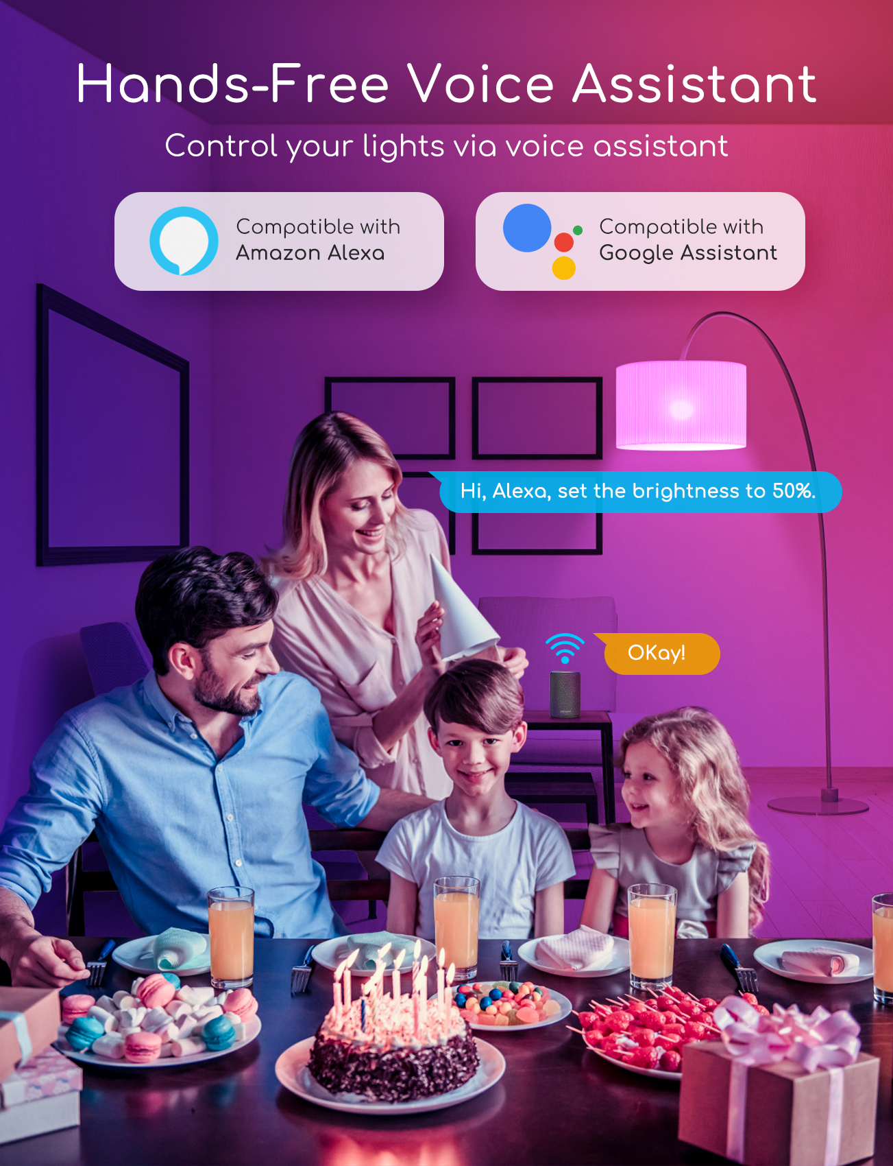 Aigostar Lampadina Smart WiFi E14 Lampadina a Candela 7W Funziona con Alexa e Google Home， RGB Multicolore Dimmerabile e 3000k - 6500k， Nessun Hub Richiesto， 2.4Ghz， 2 Pcs (213619)