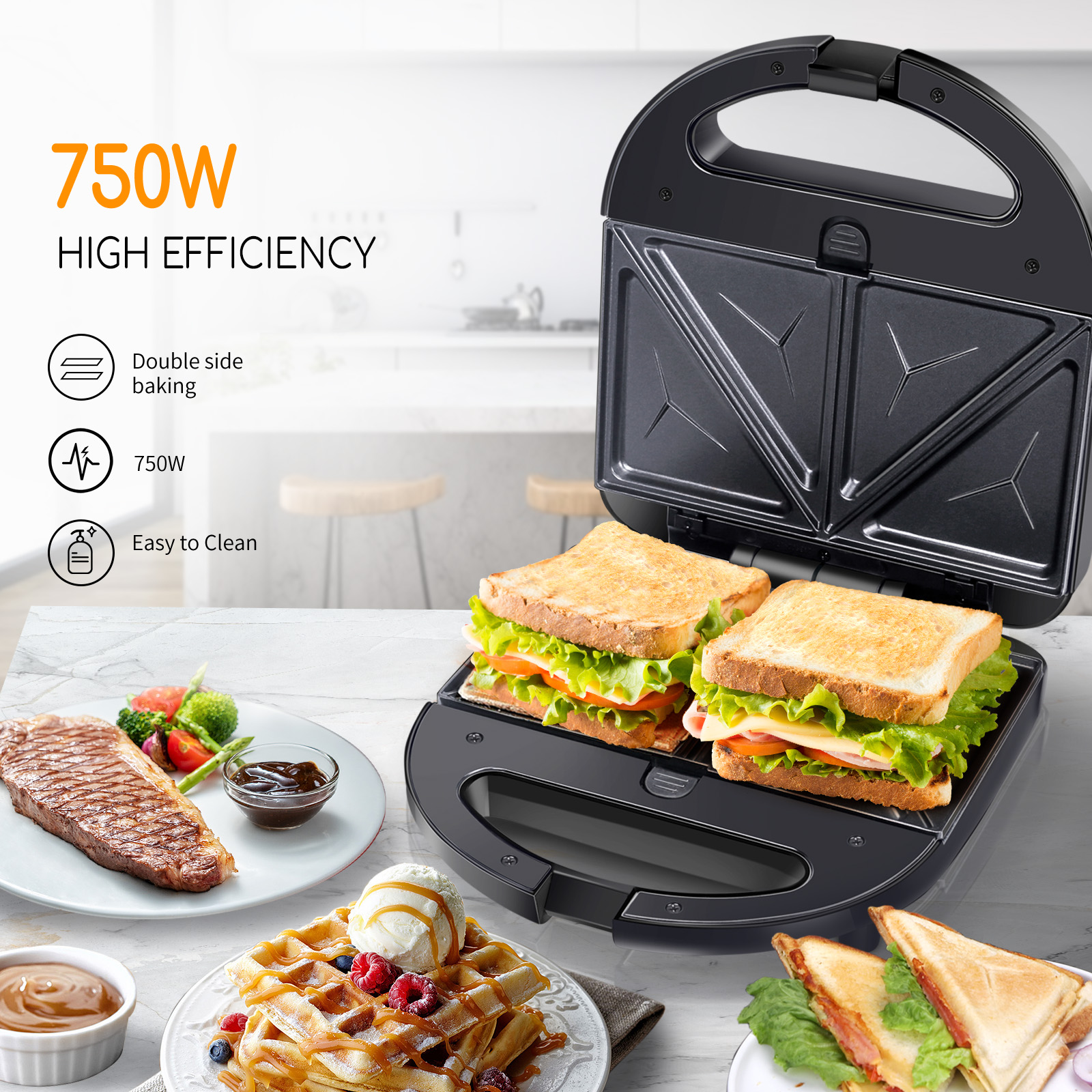 3-in-1 Grilled Cheese Sandwich Maker Waffle Iron with Removable Plates Aigostar 
