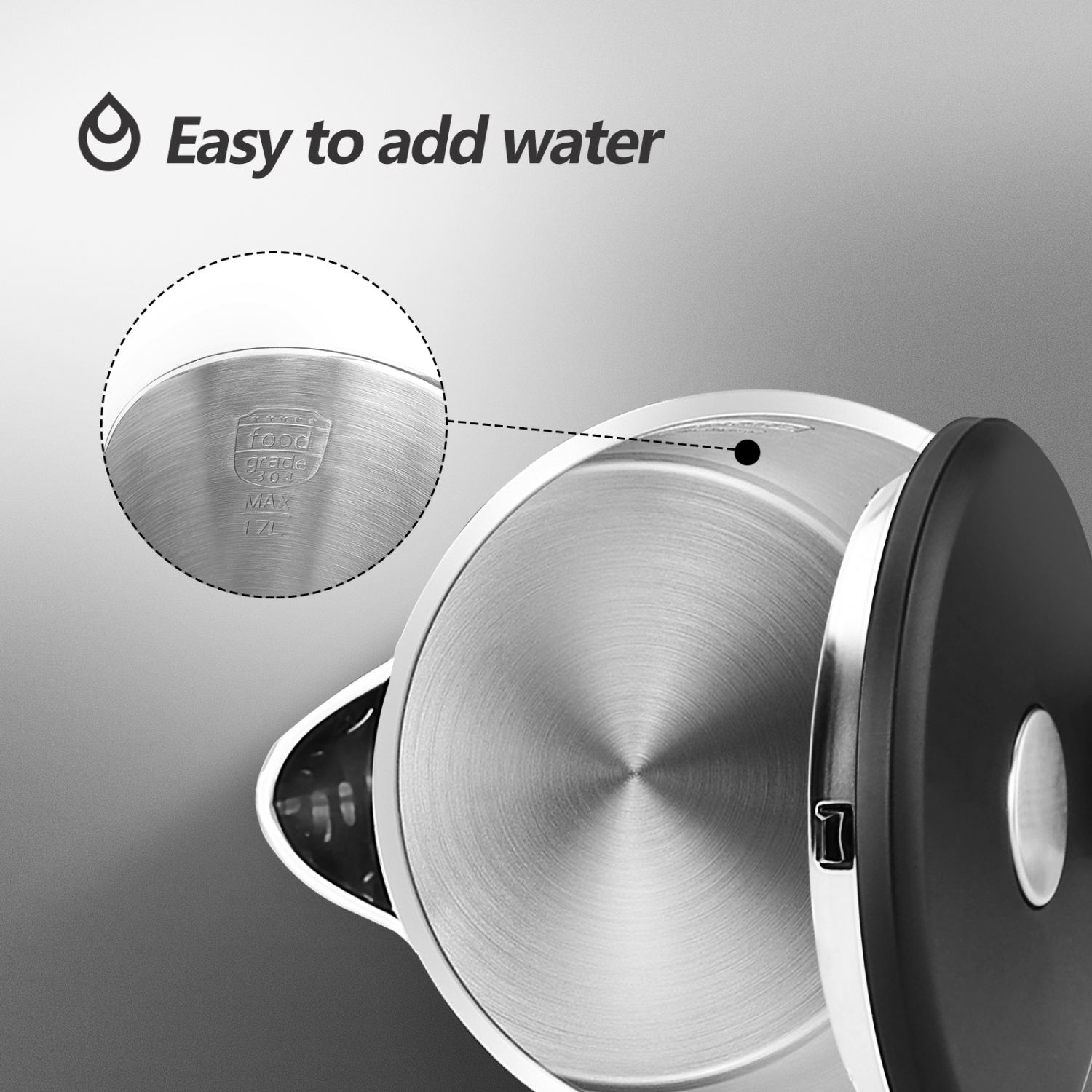Aigostar Luster - Edelstahl Wasserkocher, 1,7 Liter Doppelwand Design,  Edelstahl Wasserkessel mit Automatischer Abschaltung, 2200W, Überhitzungsschutz, Schnellkochfunktion, BPA frei, leise, schwarz