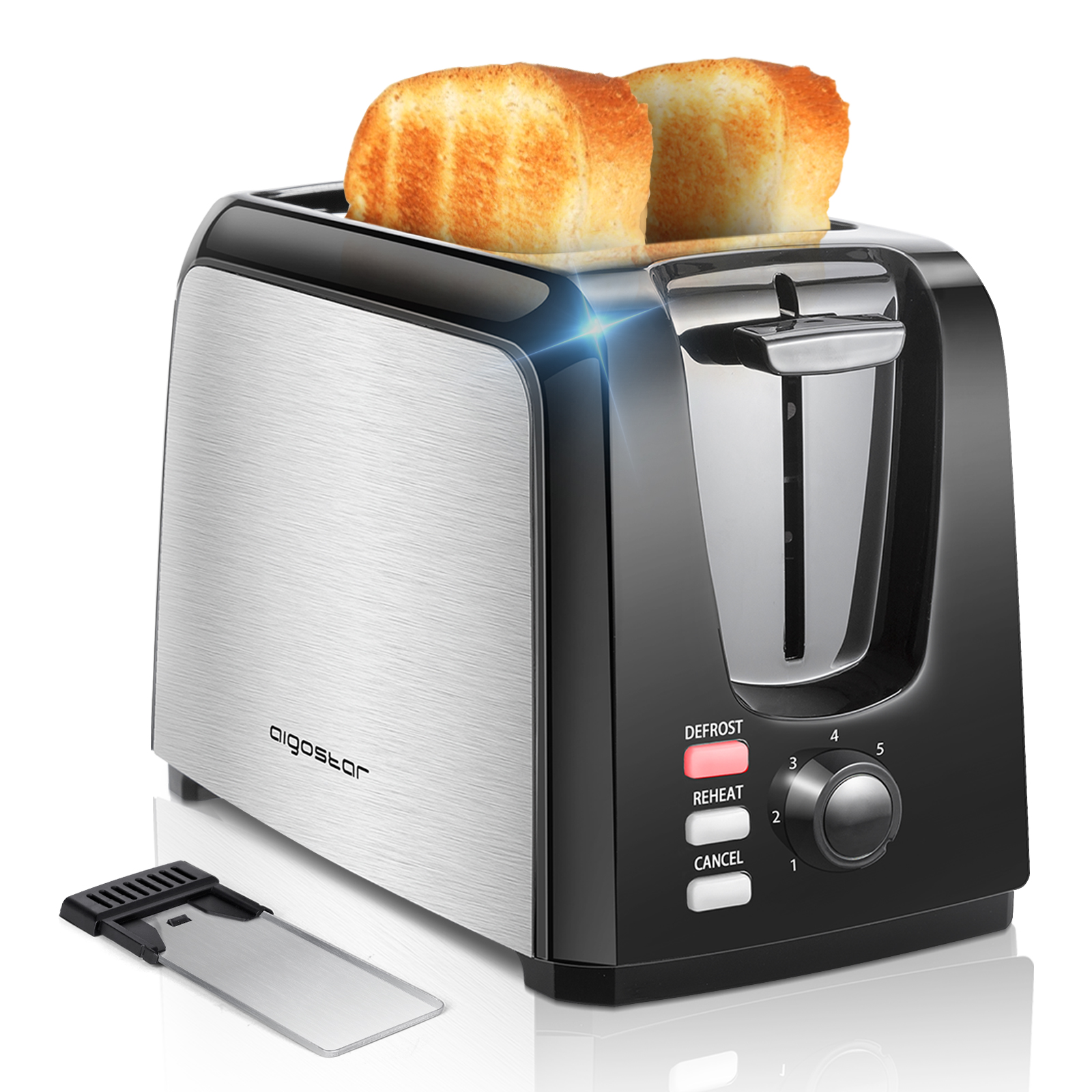 Toaster 2 Slice best rated prime Quickly Black Stainless Steel Bagel Toaster With 6 Shade Settings and Removable Crumb Tray for Bread Waffles 