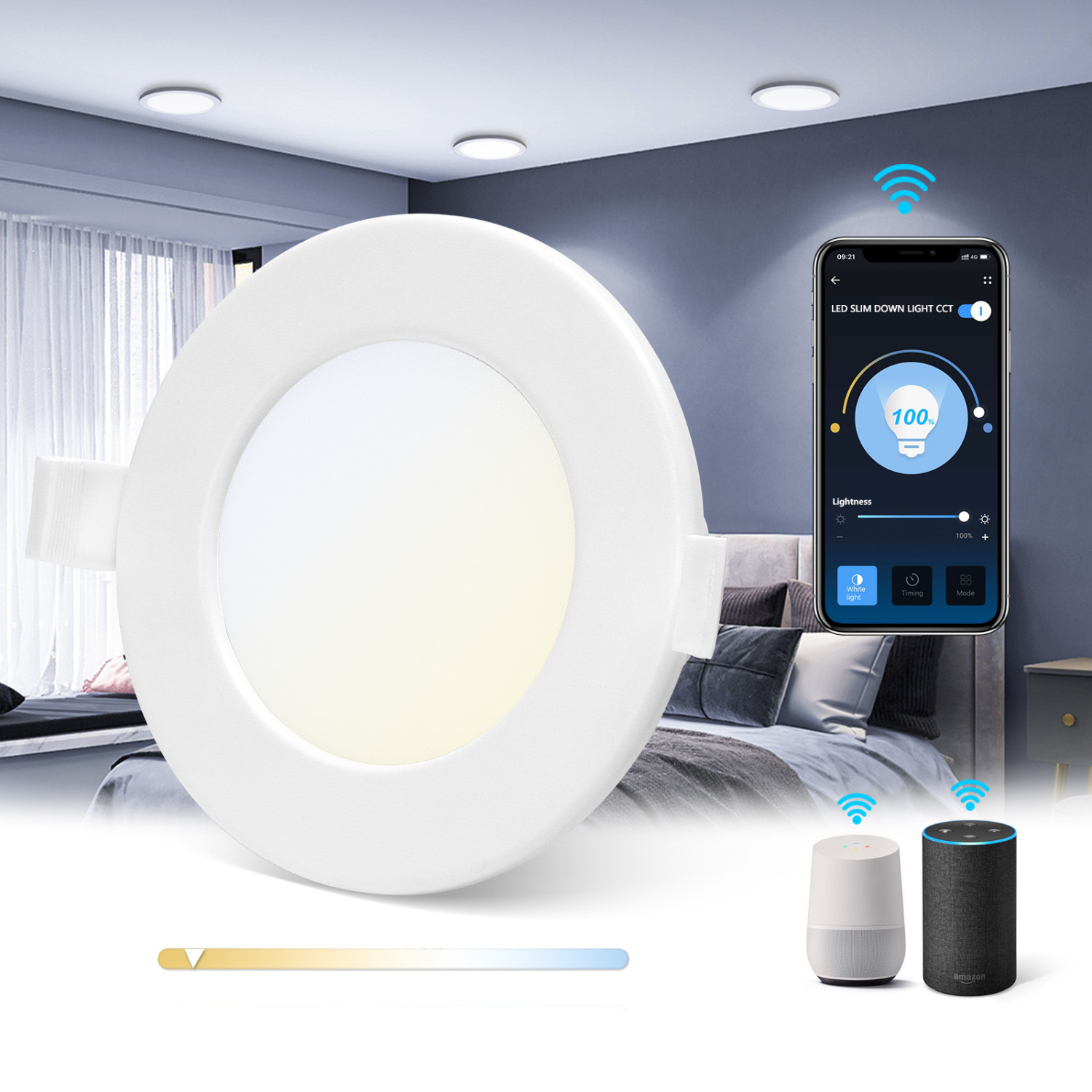 Aigostar LED Einbaustrahler Dimmbar 6W 360LM Smart CCT 3000-6500K Farbwechsel Warmweiße/Kaltweiß, ultra flach Einbauleuchten Kompatibel mit Alexa/Google Home [Energieklasse A+]