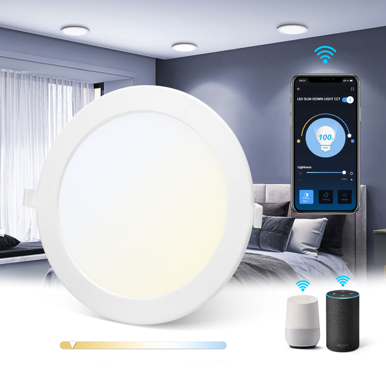 Aigostar LED Einbaustrahler Dimmbar 18W 1380LM Smart CCT 3000-6500K Farbwechsel Warmweiße/Kaltweiß, ultra flach Einbauleuchten Kompatibel mit Alexa/Google Home [Energieklasse A+]
