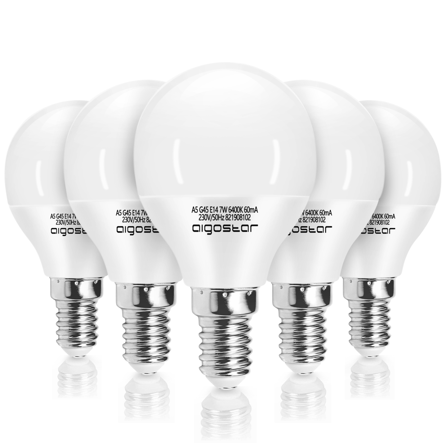 LED Lampe Glühbirne E14 7W kaltweißes Licht 6400K, 560 Lumen, Abstrahlwinkel 230 Grad, 5er Pack
