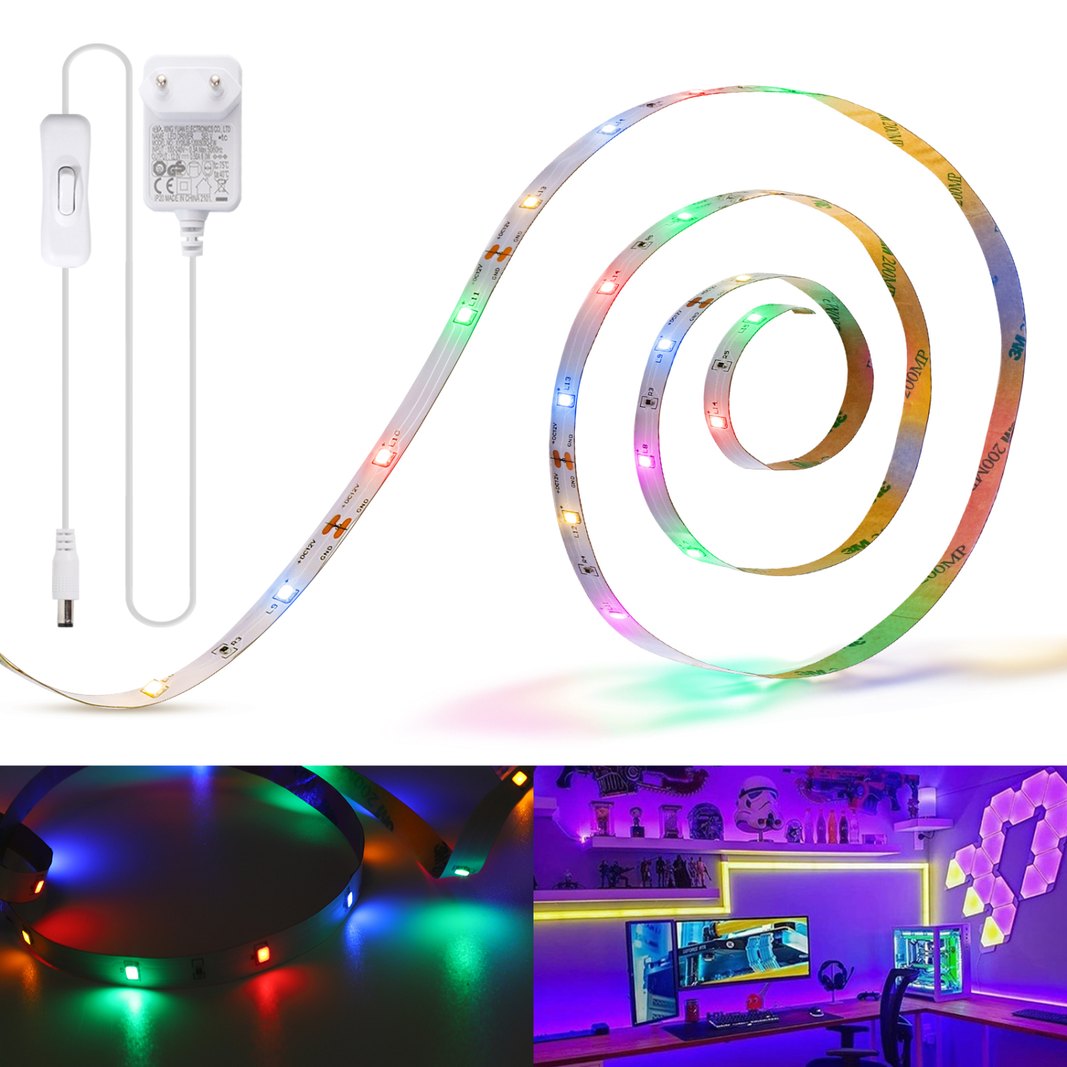 Aigostar - Striscia LED da 3M Multicolore RGBY Illuminazione con 4 Colori Striscia LED Autoadesiva per Decorare e Illuminare la Camera da Letto il Soggiorno, la Cucina, la Camera dei Bambini