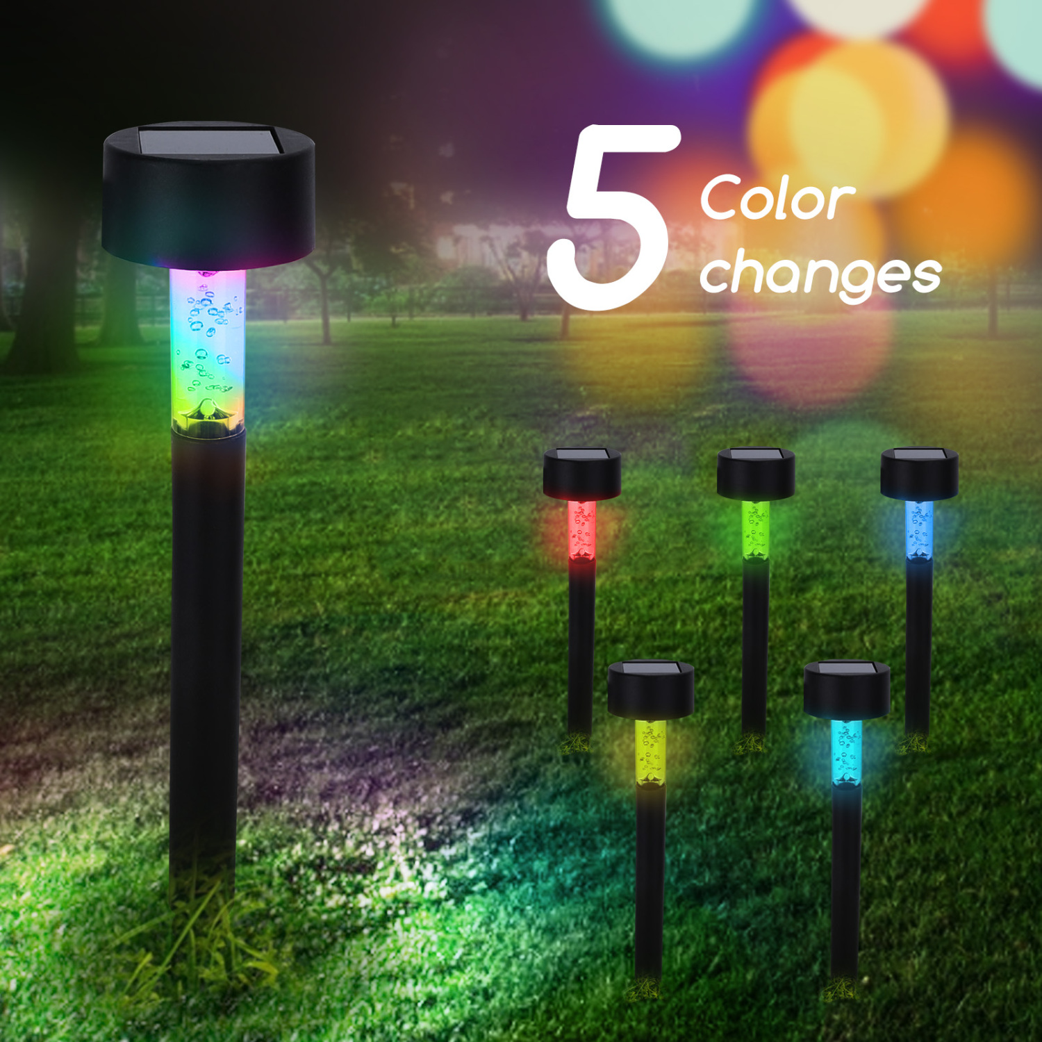 Aigostar 24 pack Lámpara solar para jardín y exteriores, RGB luz de colores, IP44 a prueba de agua. Perfectas para jardín, patios y caminos exteriores