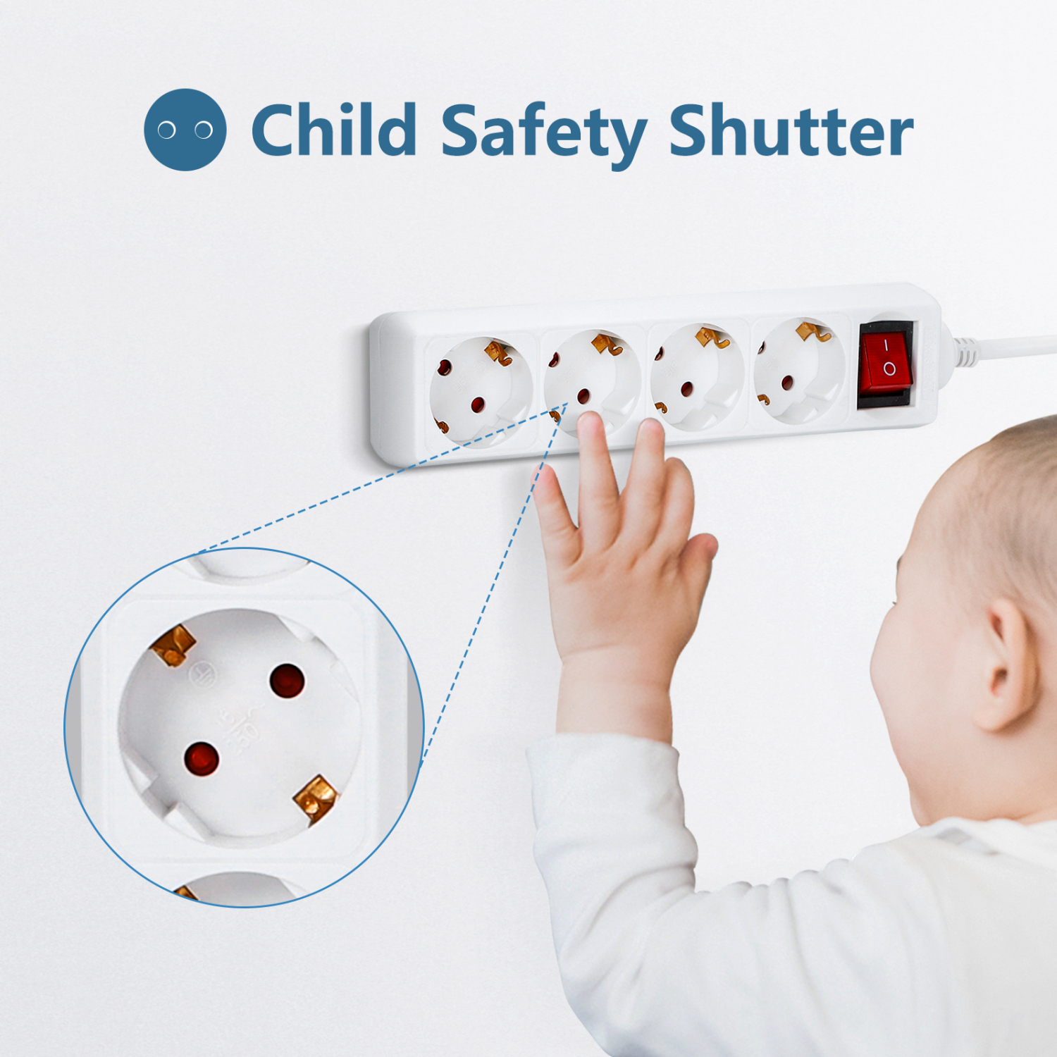 Aigostar Steckdosenleiste 4-fach mit Schalter Überspannungsschutz Tischsteckdose Kindersicherung 1,5m Kabel, Weiß
