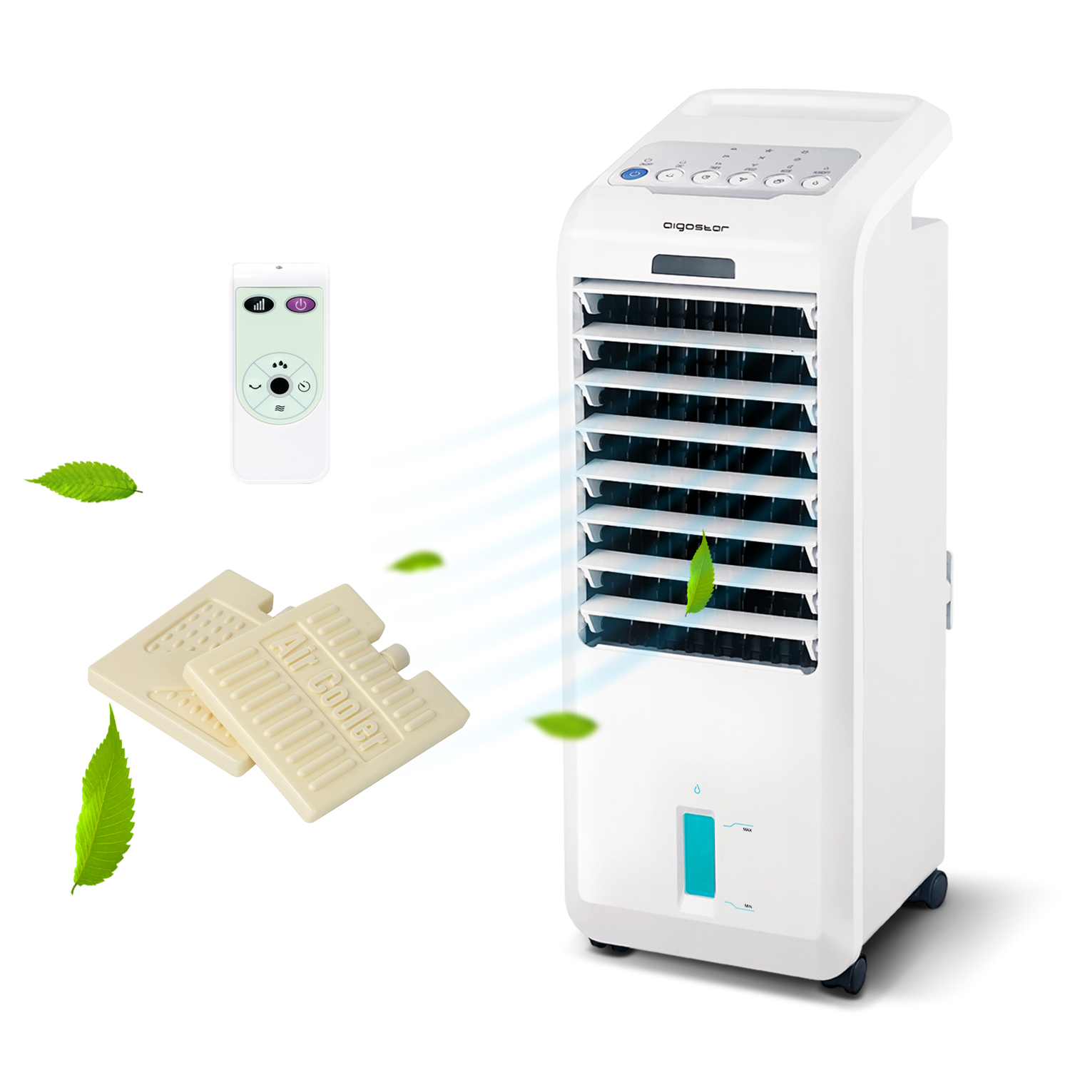 Luftkühler Mobiles Klimagerät Ventilator Klimaanlage Luftbefeuchter  5 Liter Wassertank mit 2 Eisboxen 7h-Timer 55 Watt für 35 m³ - Koud 33JTL （203719）