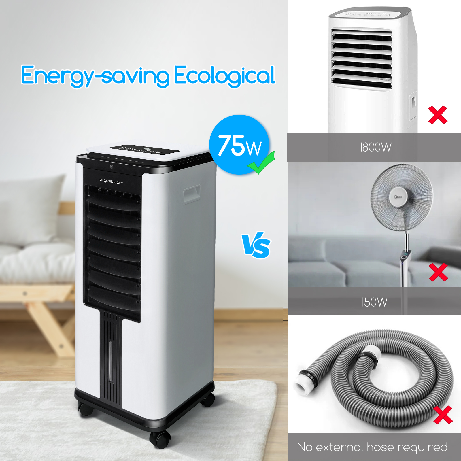 Aigostar Elsa -- 3in1 Mobile Klimaanlage, Klima Ventilator mit Fernbedienung（211424）